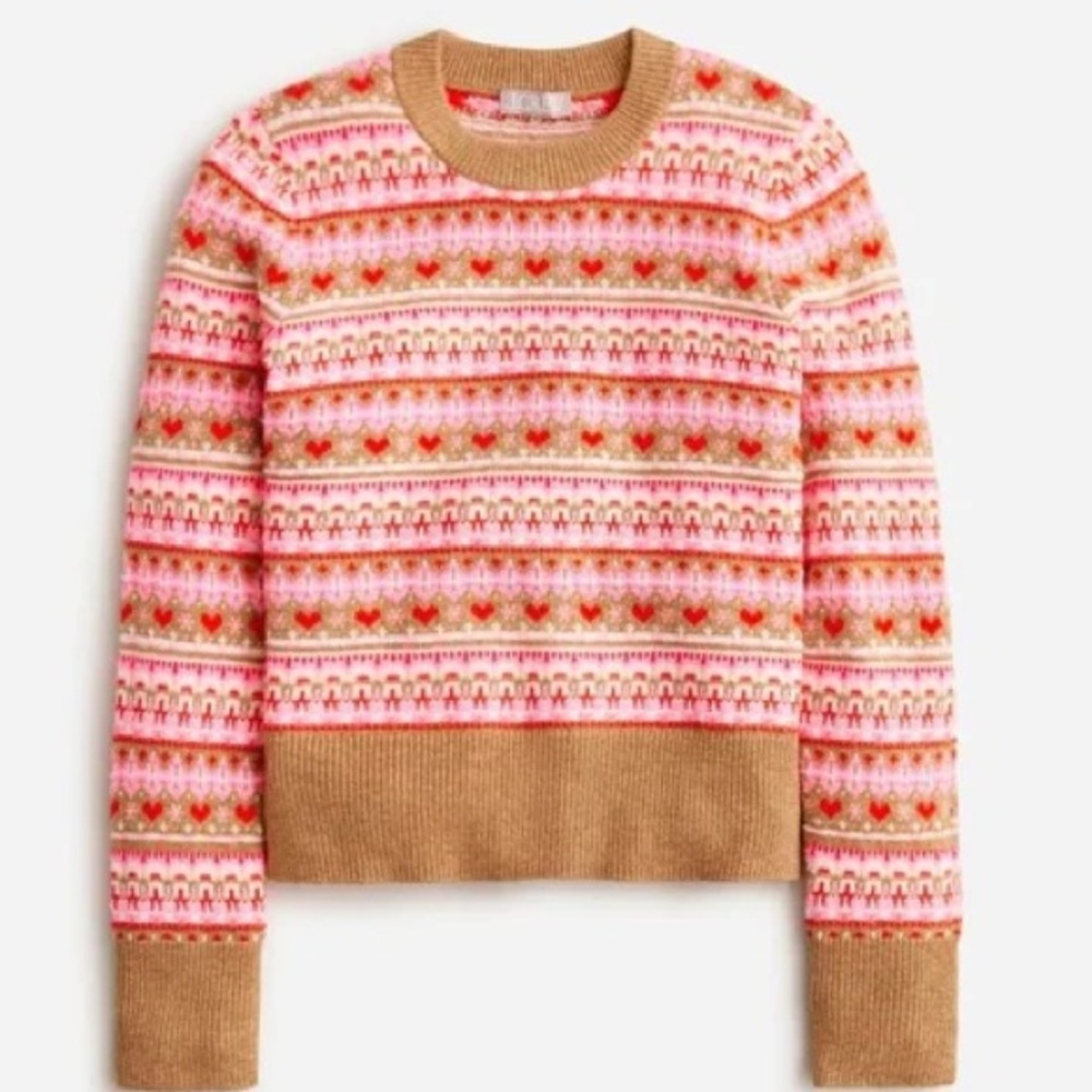 J. Crew Fair Isle Crewneck Sweater in Multi Hthr Acorn size Large